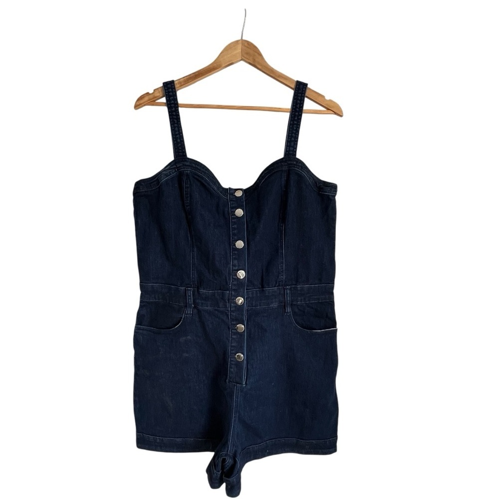 Bebe Dark Blue Wash Sweetheart Neckline Denim Romper Size 12 New With Tags